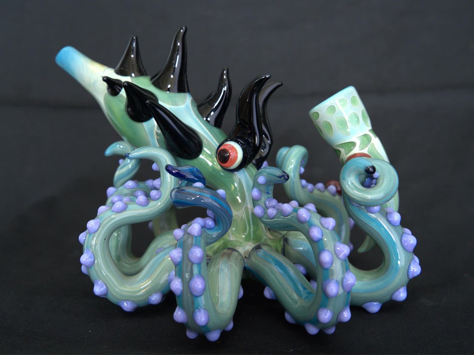 Heady Karken Glass Octopus with Spikes - One-of-a-Kind Glass Art - Thumbnail 3